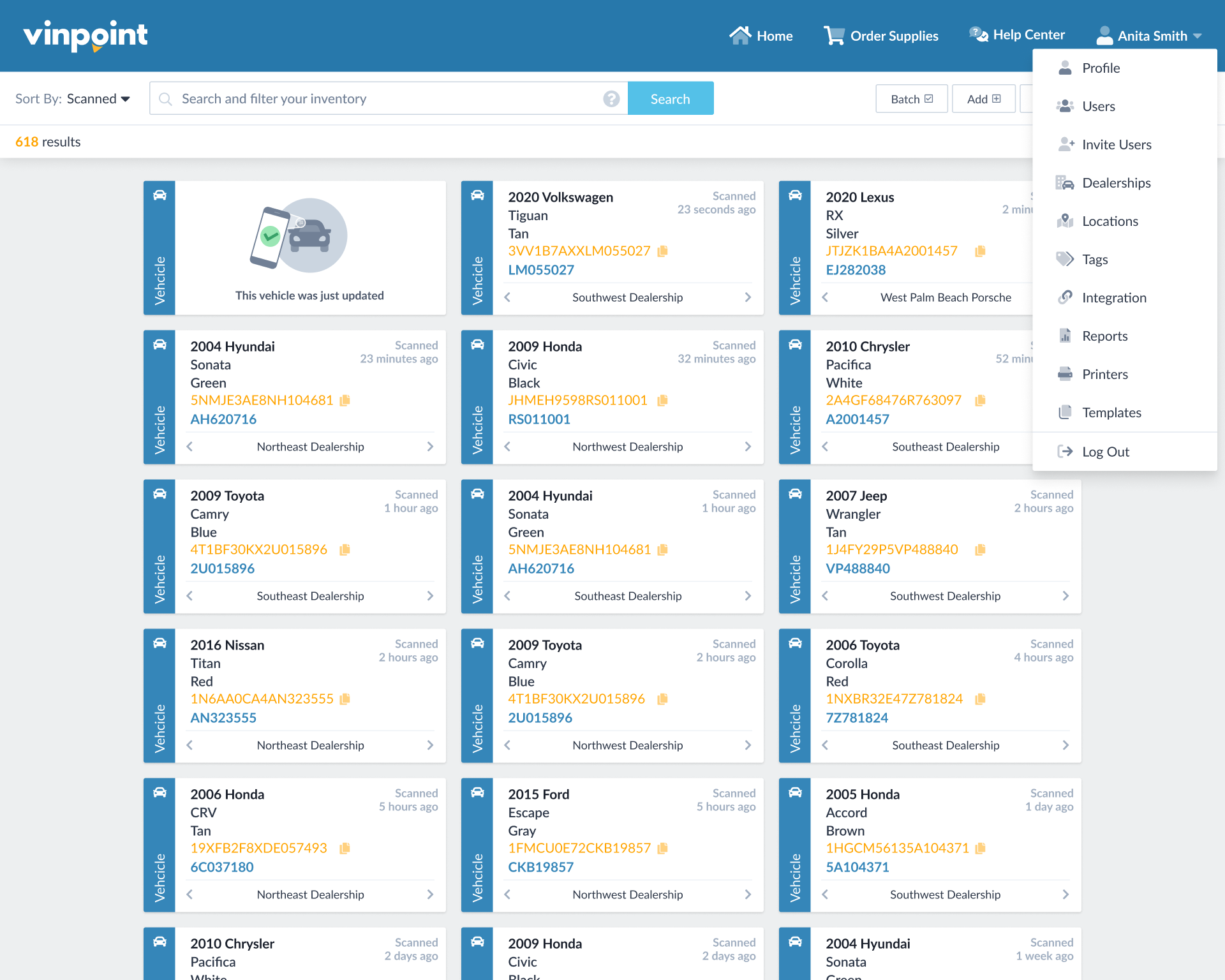 Admin menu with Invite Users option