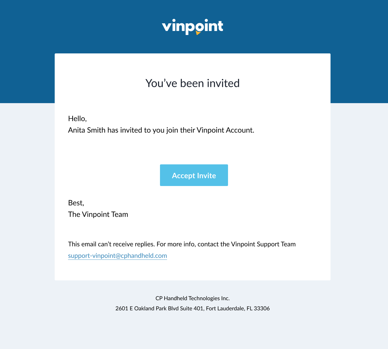 Email with Accept Invite button