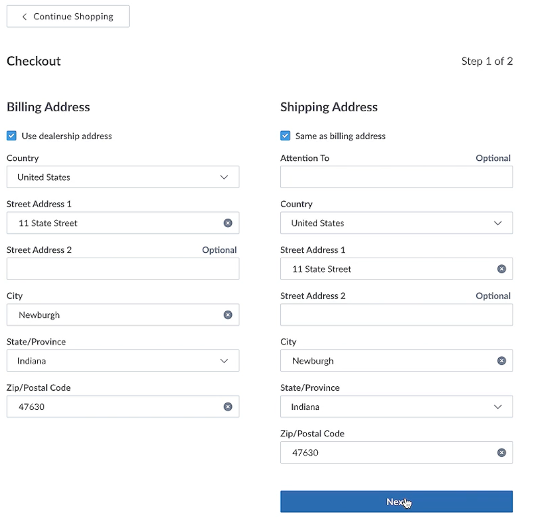 Billing and shipping